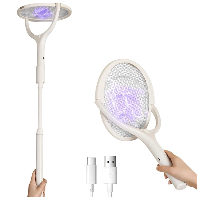 Bonbell Raqueta Mosquitos, 6 en 1 Matamoscas Electrico Recargable USB con Extensión Telescópica, Raqueta Electrica para Mosquitos Giratorio de 90°, Mata Mosquitos Eectric