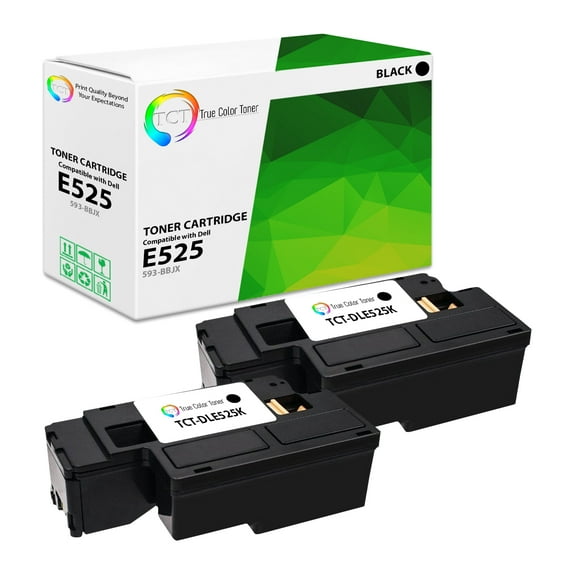 TCT E525 Black Toner Cartridge 2 Pack - High Yield Premium Compatible Replacement for Dell 593-BBJX Black