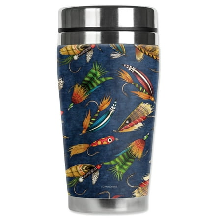 

Mugzie brand 16-Ounce Stainless Steel Travel Mug with Insulated Wetsuit Cover - Fly Fishing Lures
