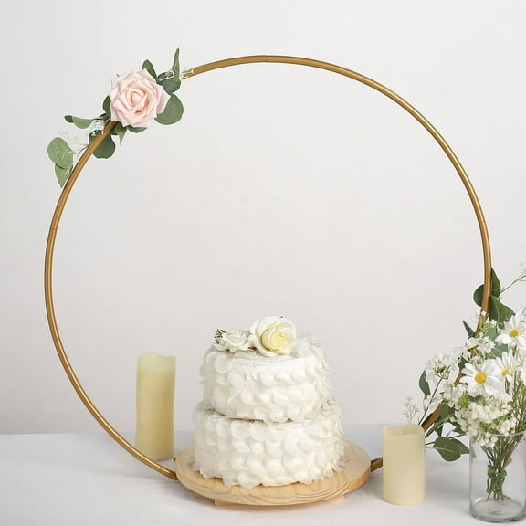 BalsaCircle Gold 33" Geometric Round Wood Metal Arch Cake Display Stand Wedding Party