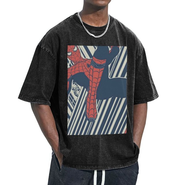 Spider-Man Men's Vintage Washed Drop Shoulder Short Sleeve T-Shirt