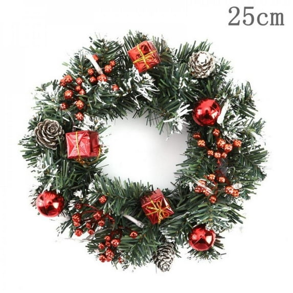 40cm LED Christmas Wreath With Artificial Pine Cones Berries And Flowers Holiday Front Door Hanging Decoration Couronne Noel