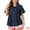 Black Blue, variant on Unique Bargains Women's Plus Size Denim Jean Shirts Short Sleeve Button Down Tops 1X Stone Washed Blue