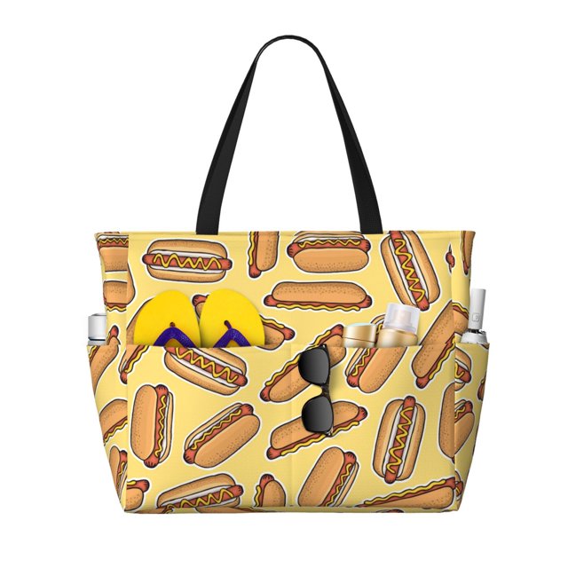 Easygdp Hot Dogs Bolsa de Viaje de Playa de Gran Capacidad, Bolsa Tote Perfecta para la Playa, Escapadas de Fin de Semana y Viajes