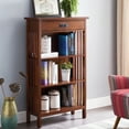 thumbnail image 4 of Leick Home 82262 Mission Mantel Height Bookcase with Slatted Sides and Top Drawer, Made with Solid Wood, for Living Rooms, Mission Oak Finish, 4 of 20