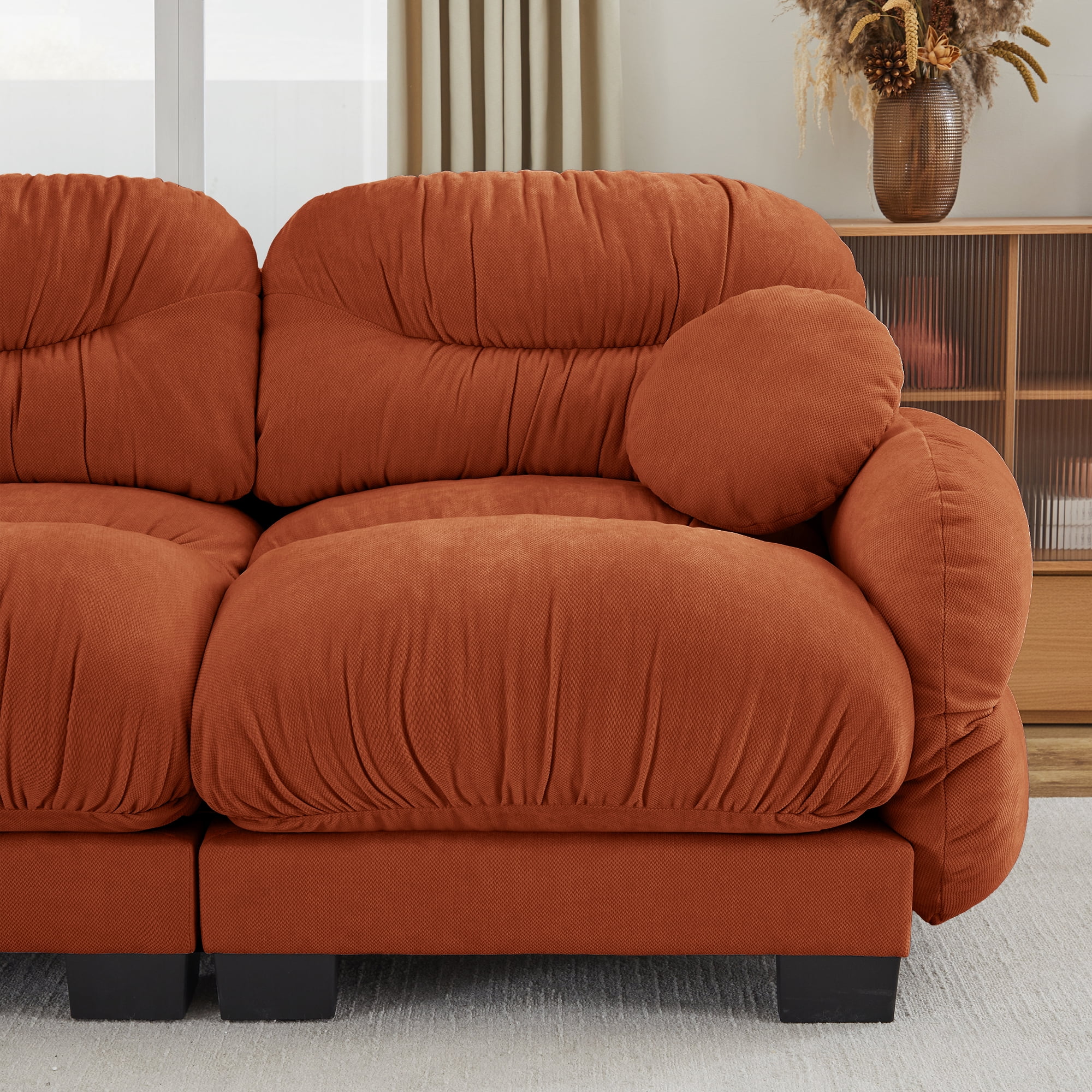 81" L Shape 2 Seater Sectional Couch Cozy Chenille Modular Sofa with Ottoman and 2 Throw Pillows