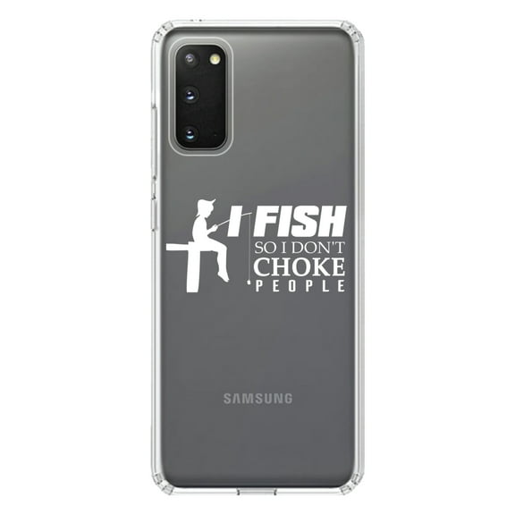 DistinctInk Clear Shockproof Hybrid Case for Galaxy S20 PLUS / 5G (6.7" Screen) - TPU Bumper Acrylic Back Tempered Glass Screen Protector - I Fish So I Don't Choke People