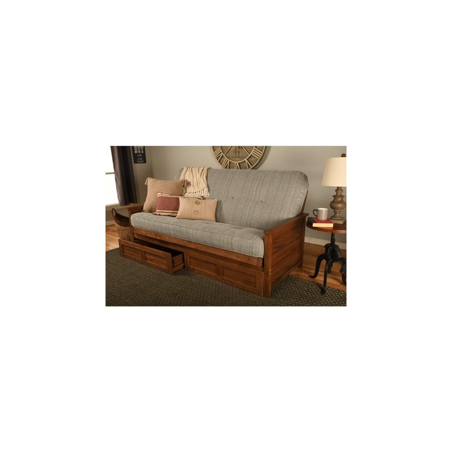 Kodiak Furniture Lexington Storage Futon in Weathered Brown w/ Blue Mattress