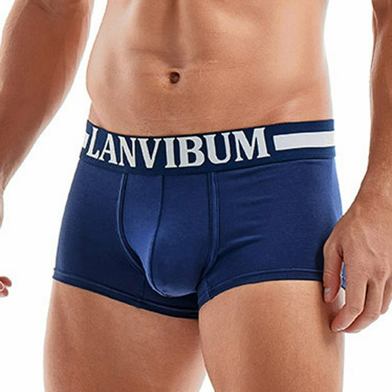 LEEy-world Mens Underwear Men's Underwear Pouch Ice Silk Underpants Low  Rise Trunks Short Leg Boxer Briefs Dark Blue,XXL