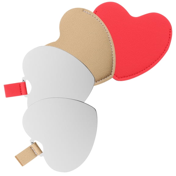 Uonlytech 2Pcs Portable Stainless Steel Heart Shaped Small Compact Makeup Mirror