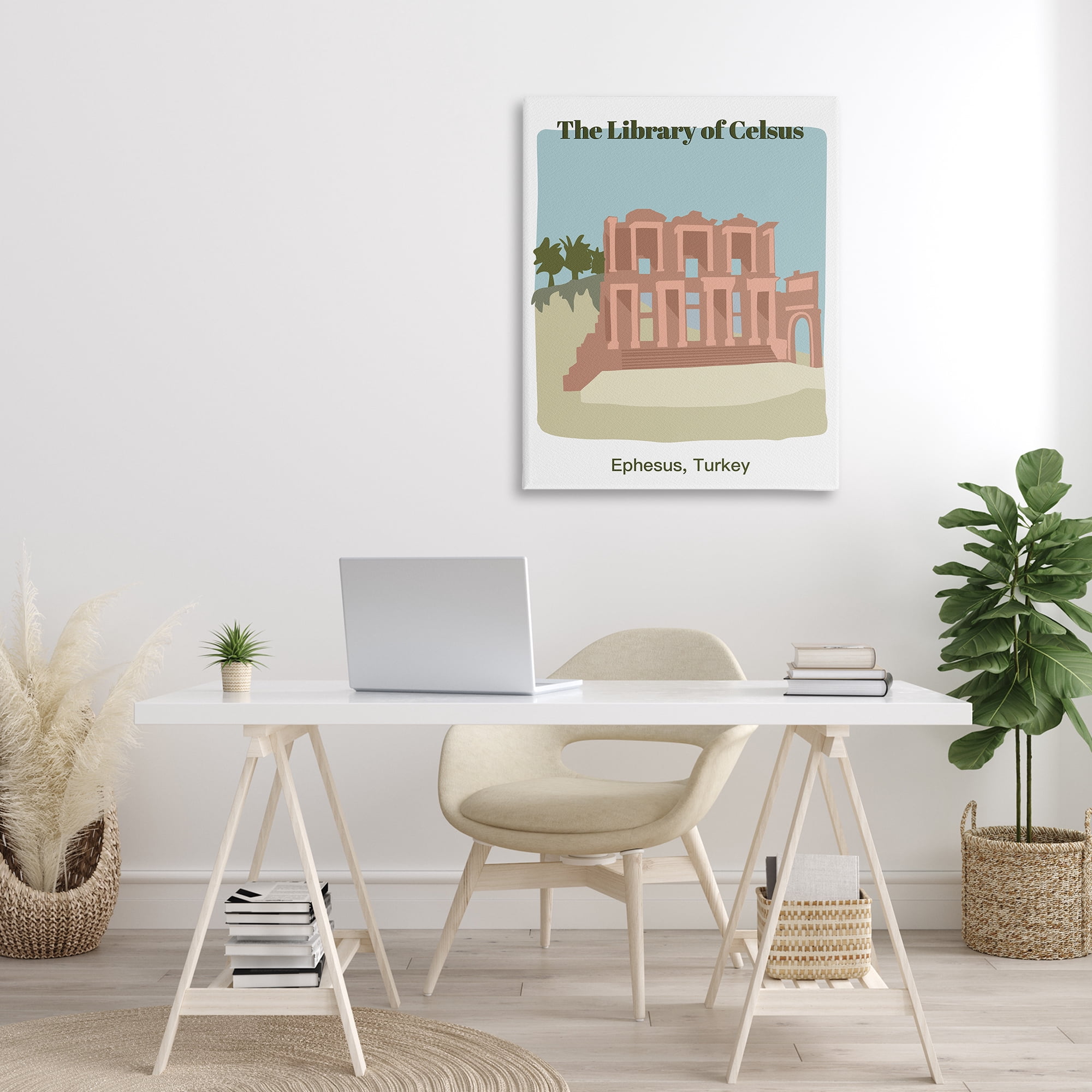 Stupell Industries Library Of Celcus Architecture Town & City Painting Gallery Wrapped Canvas Art Print Wall Art, 30 x 40