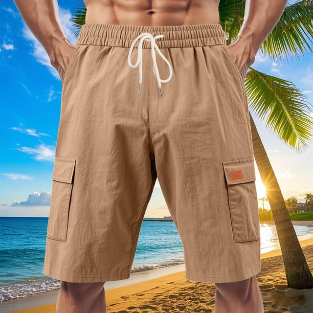pstuiky Abreviatura para hombres, Pantalones cortos cargo de verano para hombre con cordón en la cintura, bolsillos grandes, pantalones deportivos informales Pantalones cortos de entrenamiento