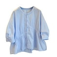 thumbnail image 2 of qILAKOG Women's Cotton Shirts 3/4 Sleeve Button-Down Round Neck Tops/Shirt Womens Cardigan Womens Tunic Tops Ladies Shirts Blouses Female T Shirts Solid Work Tops for Women, Blue&XXXL, 2 of 4