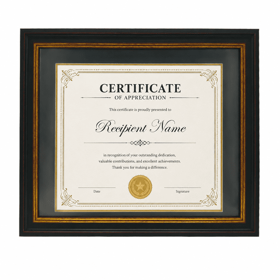 Certificate Frame Frame Diploma with Black over Gold Mat Document Frame for Wall and Tabletop  8.5 x 11 / 11 x 14