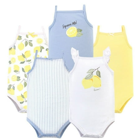 UPC: 0660168558753 | Hudson Baby Infant Girl Cotton Sleeveless Bodysuits 5pk  Lemon  0-3 Months