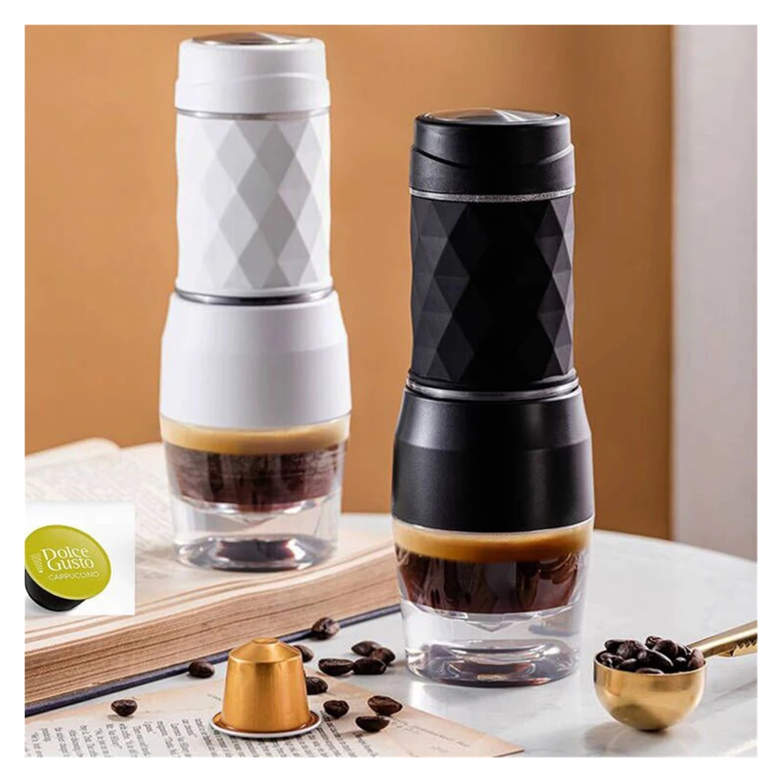 Espresso Coffee Maker Hand Press Capsule Ground Coffee Brewer Portable Coffee Machine Fit Coffee Powder And Coffee Capsule ,Portable