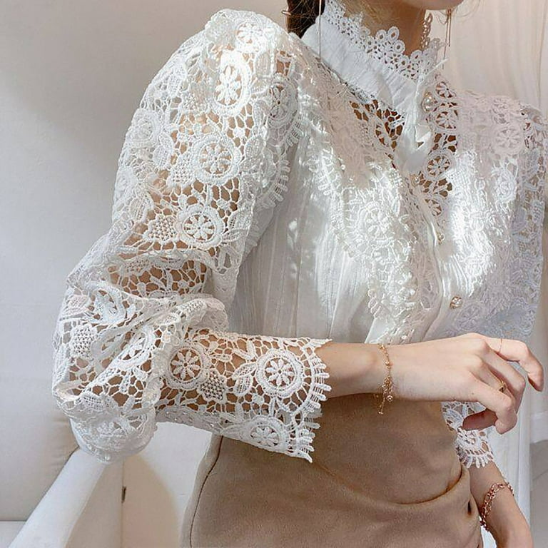 Honeeladyy Discount Women Lace Top Vintage Pearl Buttons Honeeladyy Discount Women Lace Top Vintage Pearl Buttons