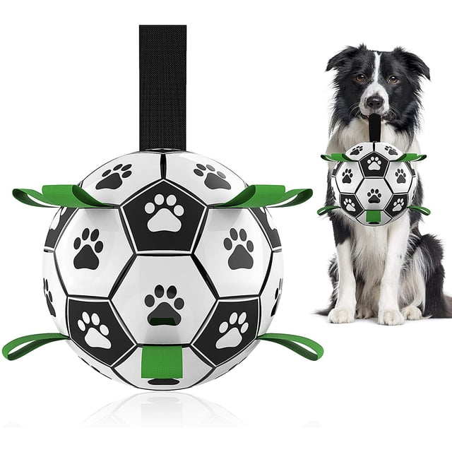 Dog Toys Soccer Ball with Grab Tabs, Interactive Dog Toys for Tug of War, Dog Tug Toy, Dog Water Toy, Durable Dog Balls for Small & Medium Dogs(6 Inch)