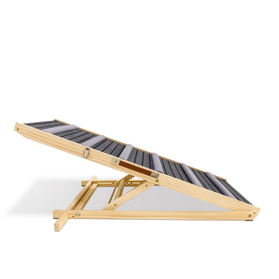 6-Level Adjustable Solid Wood Dog Ramp, High Traction Non‑Slip Pet Ramp for Bed & Sofa, Natural Wood