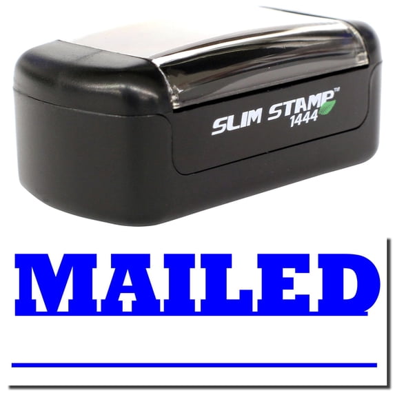 Slim Pre-Inked Mailed with Date Line Stamp, Slim 1444, Ultra Slim Design, Impression Size 1/2" by 1-3/4", Up to 25,000 Impressions - Blue Ink