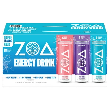 ZOA Energy Drink, Zero Sugar, Variety Pack, 12 Fluid Ounce (Pack of 18)