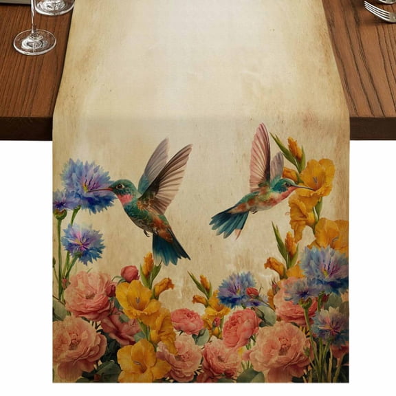 Table Runners 48 Inches Long Dress Scarves, Vintage Hummingbirds Farmhouse Kitchen/Dining Table Runner, Short Coffee Tablerunners, Spring Farmhouse Country Flowers 13x48 Inch
