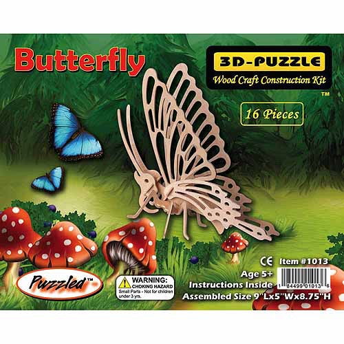 3D 16Piece Jigsaw Puzzle, 9" x 5" x 8.75", Butterfly