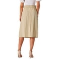 thumbnail image 3 of INSPIRE CHIC Women's Cotton Skirt Elastic Waist Casual Peasant A-Line Midi Skirts with Pockets M Khaki, 3 of 6