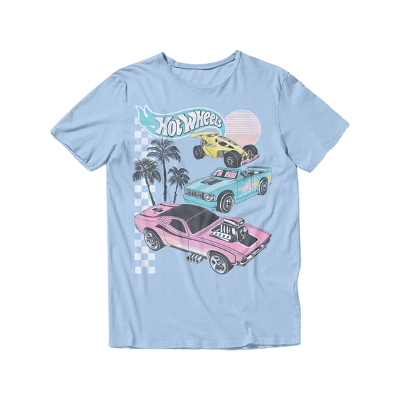 Hot Wheels Retro Car Graphic Short Sleeve T-Shirt for Men (Light Blue, S-XXL)