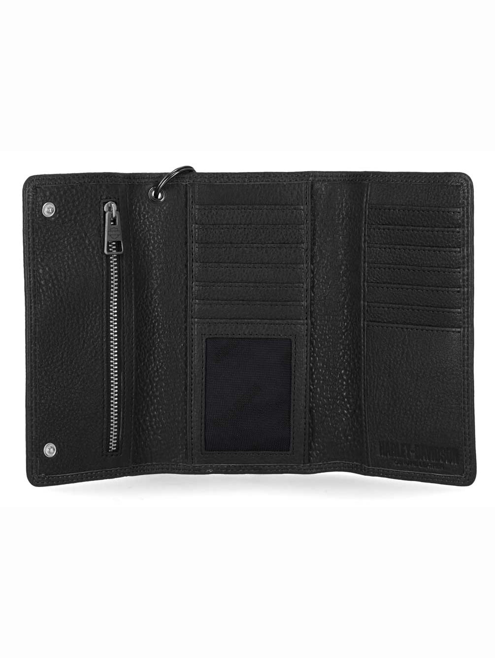 Harley-Davidson Men's Embossed Eagle Tri-Fold Trucker Chain RFID Wallet, Black, Harley Davidson