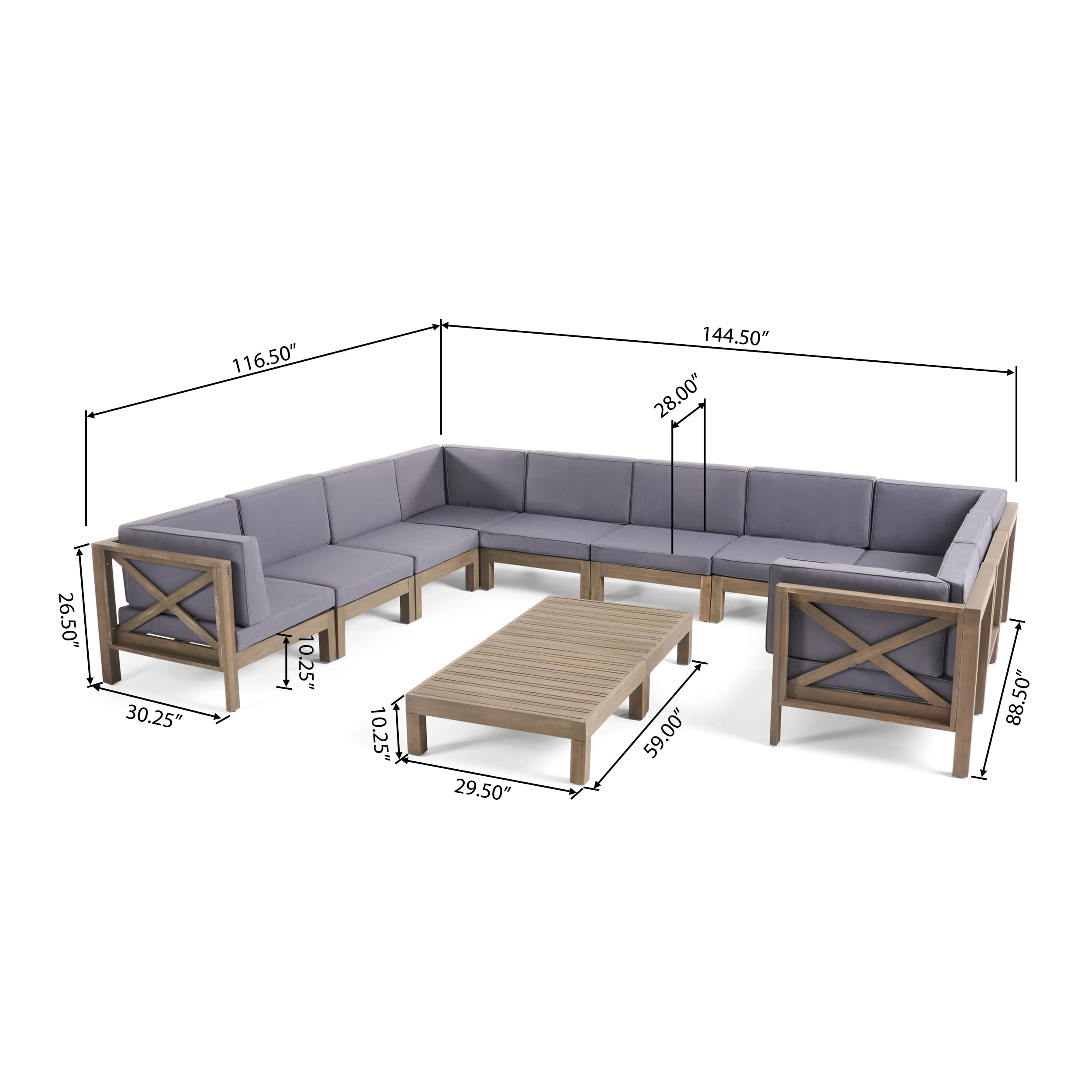 12-Piece Gray Contemporary Outdoor Furniture Patio Sectional Sofa Set - Dark Gray Cushions