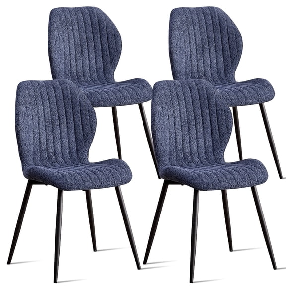 Boucle Dining Chairs Set of 4, Modern Upholstered Kitchen Chair with Contoured Back and Metal Legs for Living Room Bedroom, Apartment, Blue