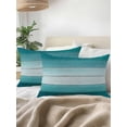 thumbnail image 3 of Waterproof Outdoor Throw Pillows with Inserts 12"x20", Teal Turquoise Soft Decorative Pillowcases for Couch Bedroom, Farmhouse Abstract Gradient Wooden Plank Pillow Covers for Sofa Living Room, 3 of 8