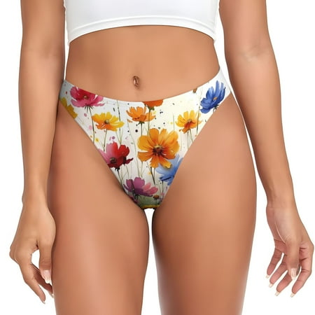 Adobk Colorful Wildflower Meadow Print Seamless Women Underwear Thongs No Show Ladies Thong No Line Breathable Comfortable Panties Undies for Women-XX-Large
