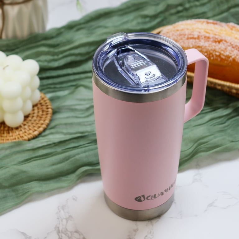Aquaphile 20oz Stainless Steel Insulated Coffee Mug with Handle, Double  Walled Vacuum Travel Cup with Lid & Straw, Portable Coffee Tumbler,Pink 