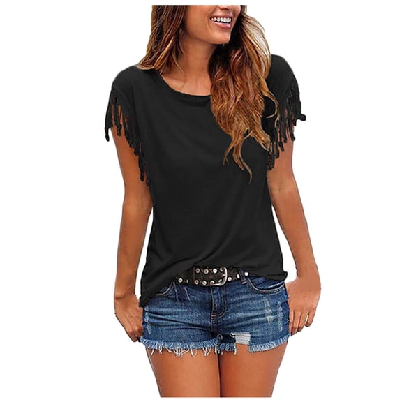 T Shirts For Women Black Womens Tops Fashion Casual Loose Tassel Sleeves Multicolor Summer Tops