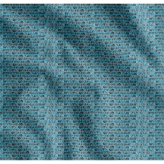 Soimoi Blue Cotton Voile Fabric Stripe & Alphabets Text Print Fabric by the Yard 42 Inch Wide