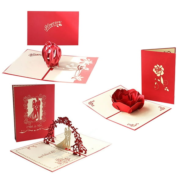 Coofit Cartes de Vœux de la Saint-Valentin 3D - 3 Pcs Cartes de Mariage en Papier Décoratives Cartes Faites à la Main