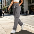 thumbnail image 6 of Sevevn Women's Fall Ribbed-Knit Mid-Rise Straight-Leg Cargo Pants Elastic Drawstring Multi-Pocket Casual Pants, 6 of 6