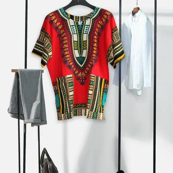 Hombres Mujeres Africana Dashiki Camisa Grande Clásica Colorida Cuello en Ropa úca Colcomx Camisa Africana Dashiki