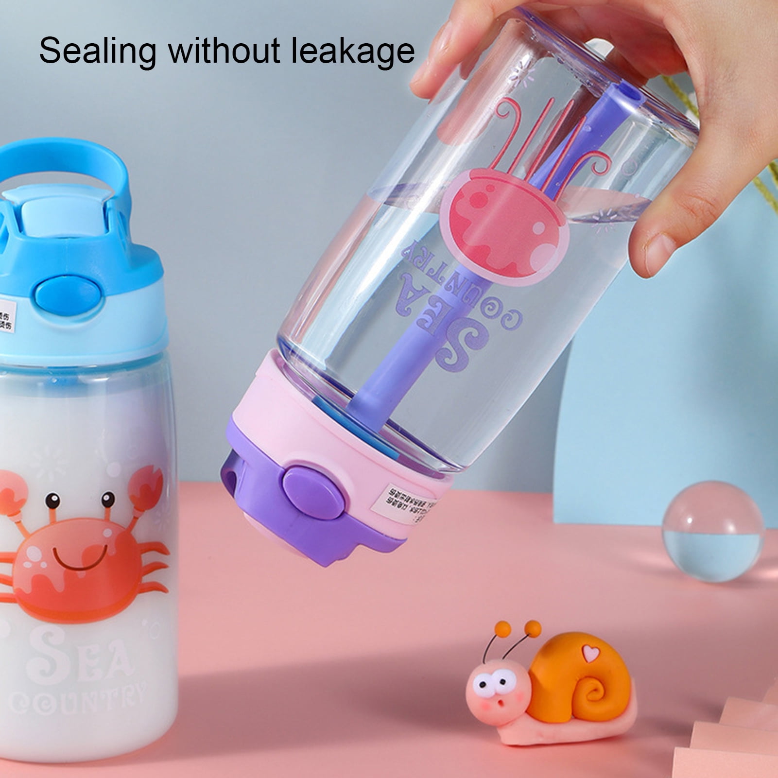 1pc 600ML Kids Water Bottle For School Boys Girls, Cup With Straw, Cute  Cartoon Leak-Proof Mug, Portable
