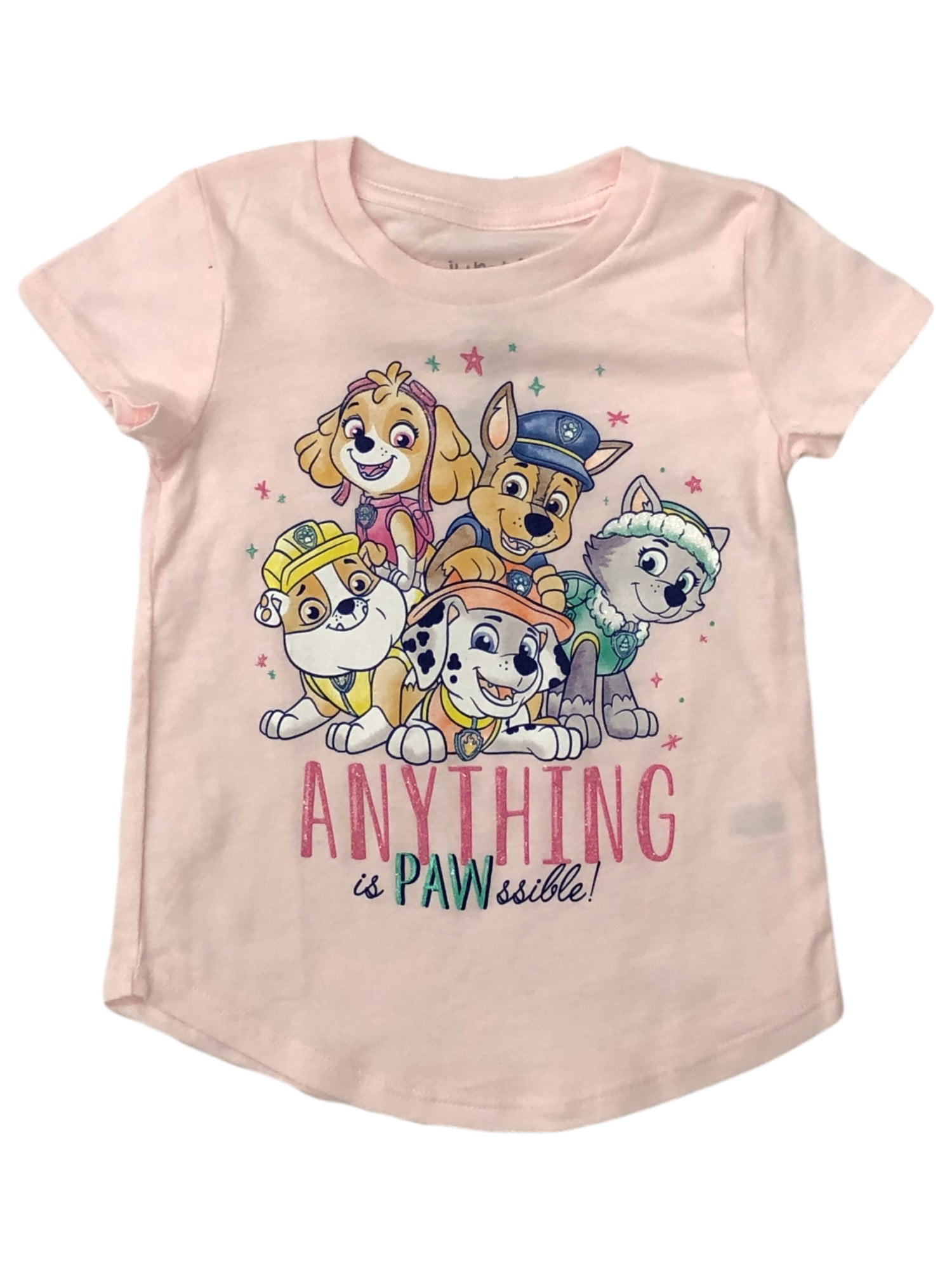 Jumping Beans Toddler Girls 2T-5T Paw Patrol Skye & Everest We Can Do Anything Glittery Graphic Tee 