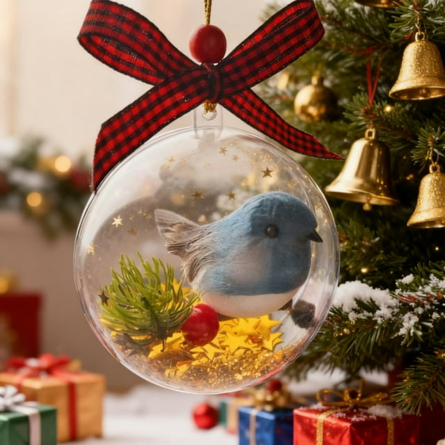 3D Simulation Bird Christmas Tree Ornament with Snow Globe and Music Box – Holiday Decorative Accessory
