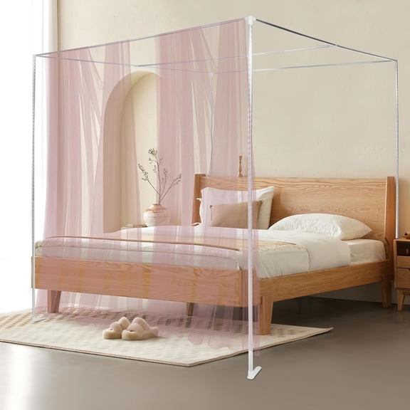 Canopy Bed Frame, Queen Size Premium Metal Poles with 4 Corner Brackets, Sturdy Stainless Steel Canopy Posts for Wood/Metal Beds (Mosquito Net Compatible)