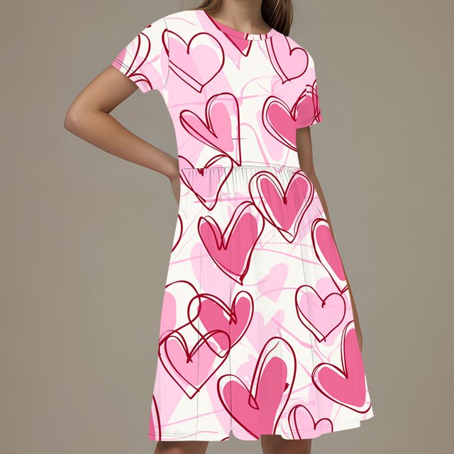 LOVZFMLL Robe à Manches Courtes Imprimée Mode Enfant 3-12 Ans Col Rond