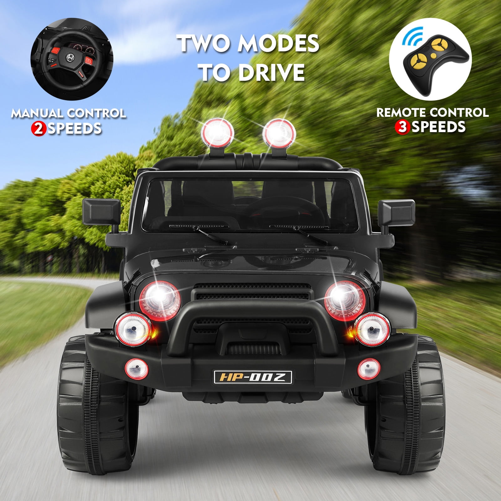 12V Battery Kids Ride On Car Truck Jeep w/Music,Lights,Cover,Remote Control(Black)