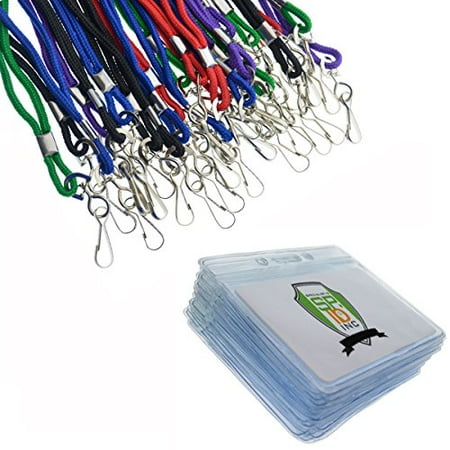 Id Badge Software - 25 Pack of Premium Name Tag Badge Holders with Lanyards (Horizontal) by Specialist ID (Assorted Colors)