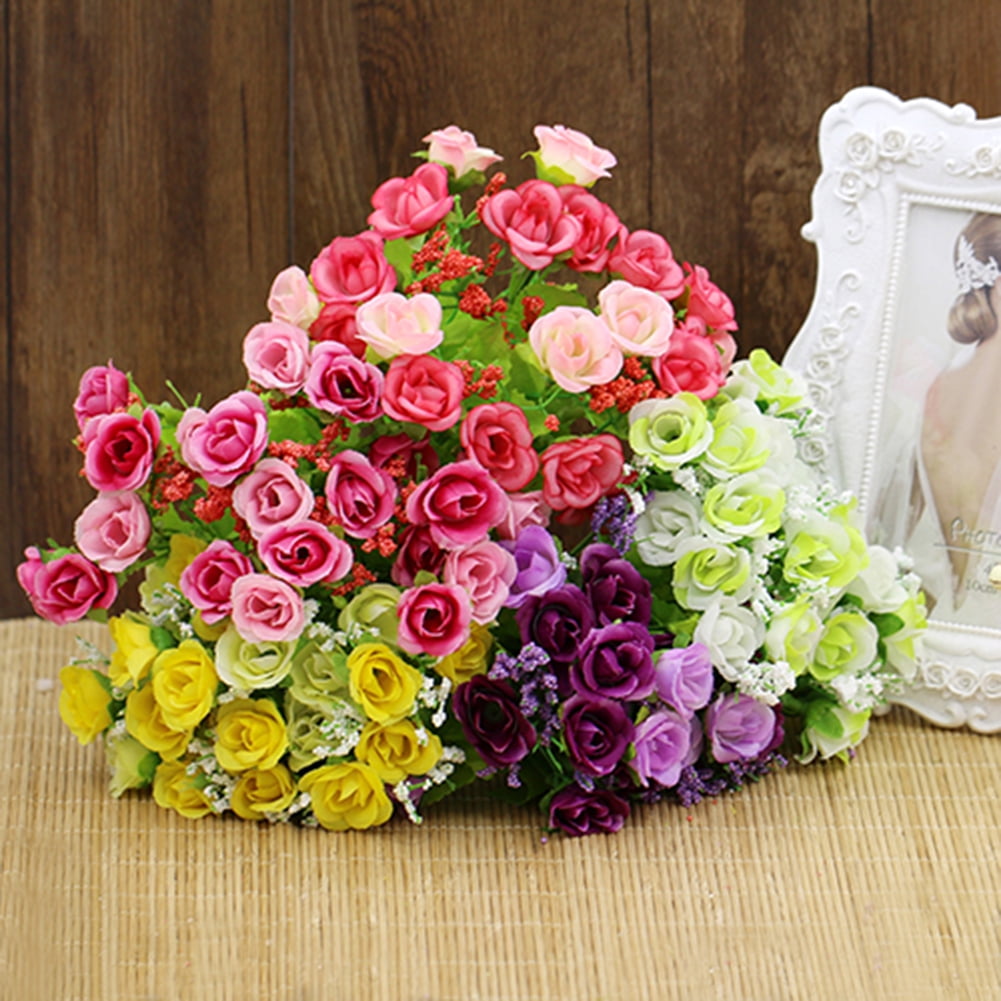 12Head Artificial Rose Silk Flowers Floral Bridal Wedding Bouquet Home Party Dec 