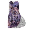 thumbnail image 2 of PuLe 【New】 Summer Short Sleeve Dress Women's Spring Summer Boho Floral Lapel Neck Button Casual A-Line Lace-Up Dress, 2 of 5