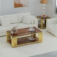 thumbnail image 3 of Holaki 51" Modern Luxury Gold Coffee Table for Living Room, Large Rectangle Brown Tempered Glass Center Table with Stainless Steel Frame & Double-Layer Storage, 3 of 8